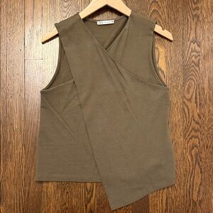 Zara Olive Sleeveless Wrap Tank Top